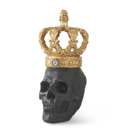 12" Black Resin Halloween Skull Gold Crown-0