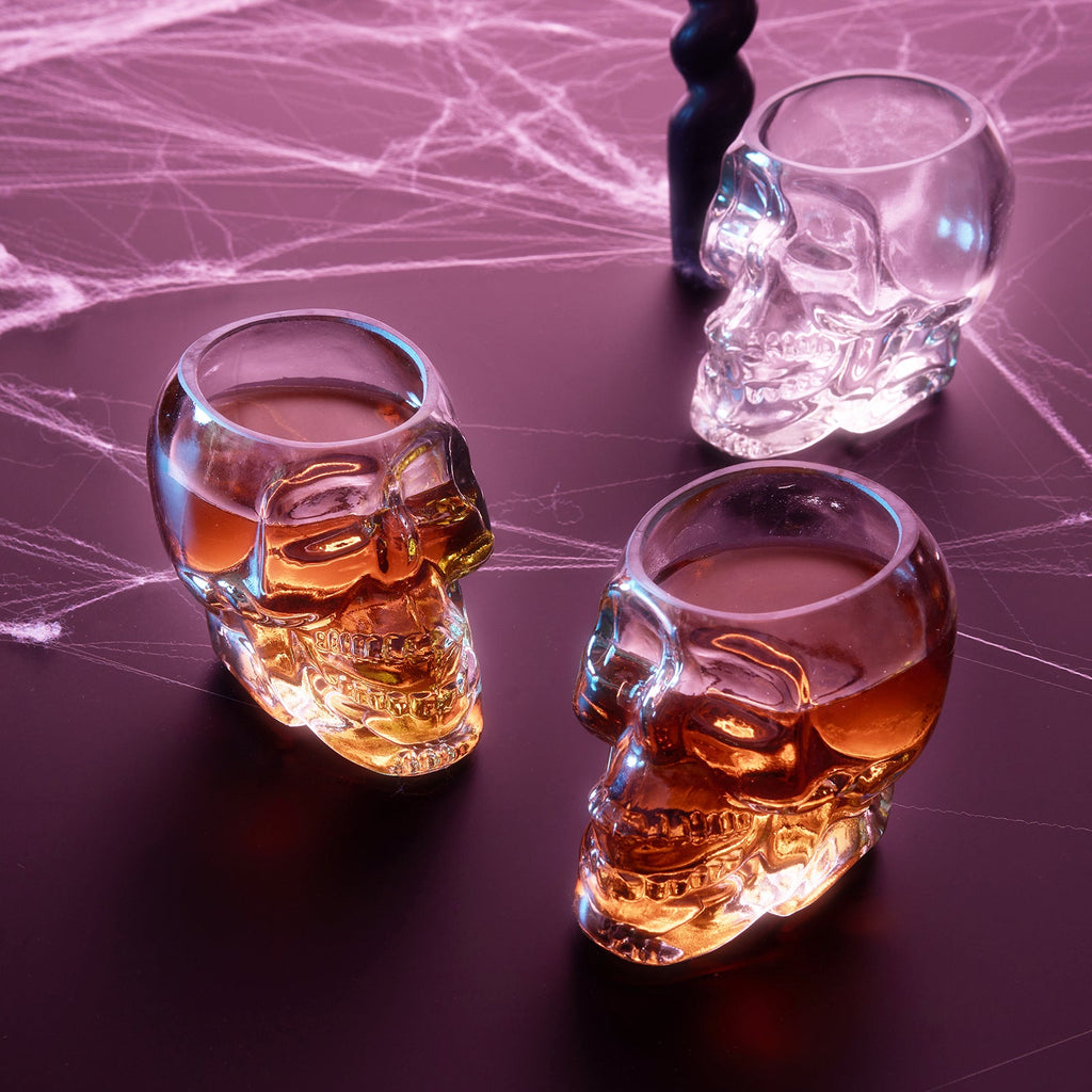 Skull Shot Glasses Set of 6 by The Wine Savant - 3oz Skull Glasses 3" H - Goth Gifts, Skull Gifts, Skull Decor, Skeleton Decor, Skull Shaped Glasses, Perfect for Halloween Themed Parties!-2