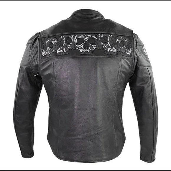 MEN SKULL  MOTORCYCLE LEATHER SKULL RACING JACKET-1